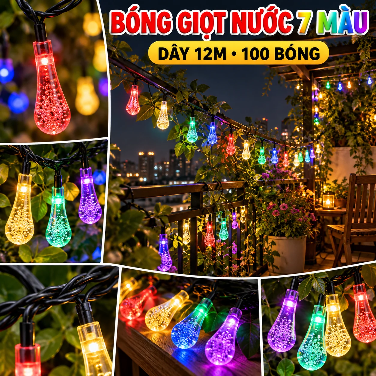 Chi tiết bóng giọt nước 7 màu - bản 12m 100 bóng
