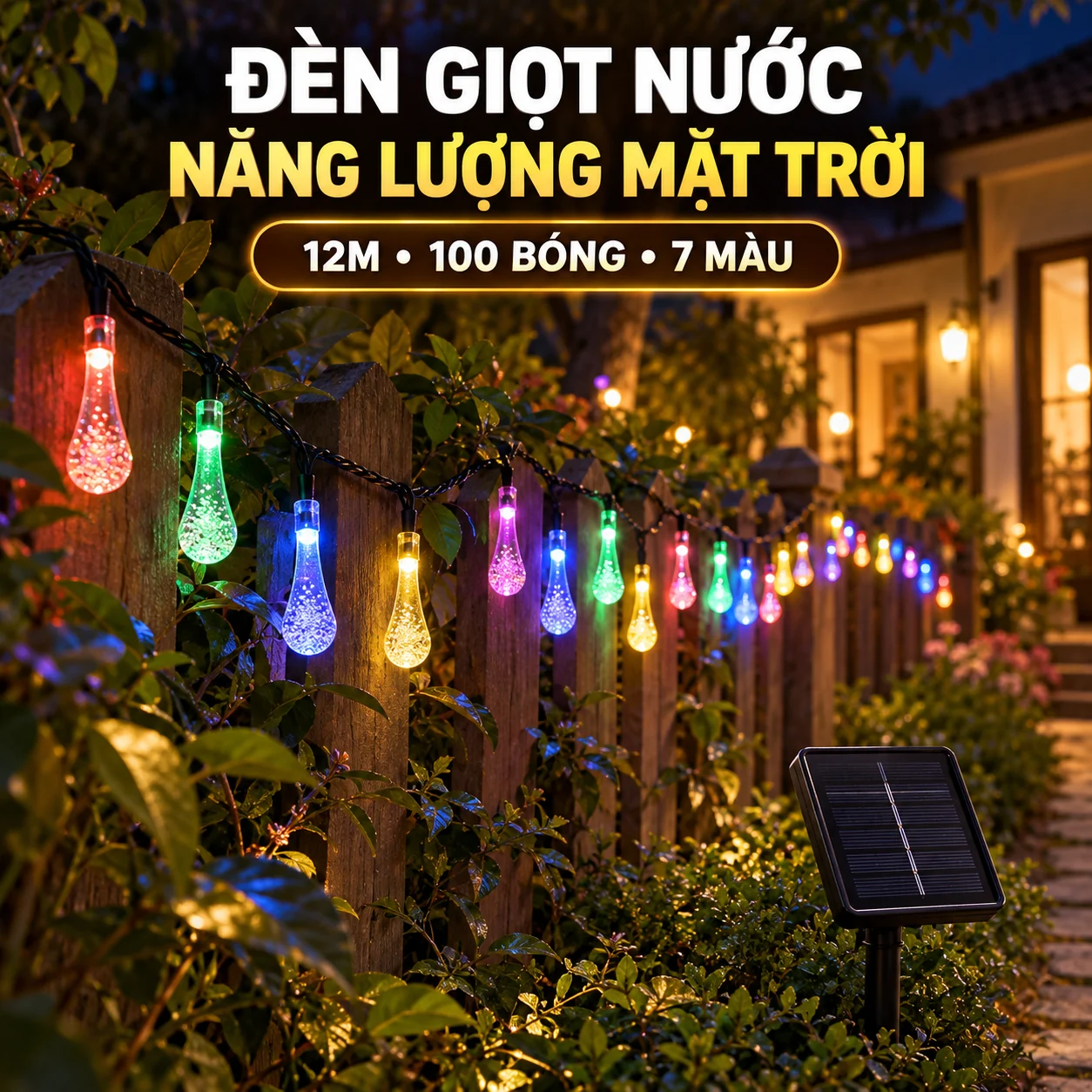 Đèn giọt nước 7 màu - ảnh minh họa bản 12m 100 bóng
