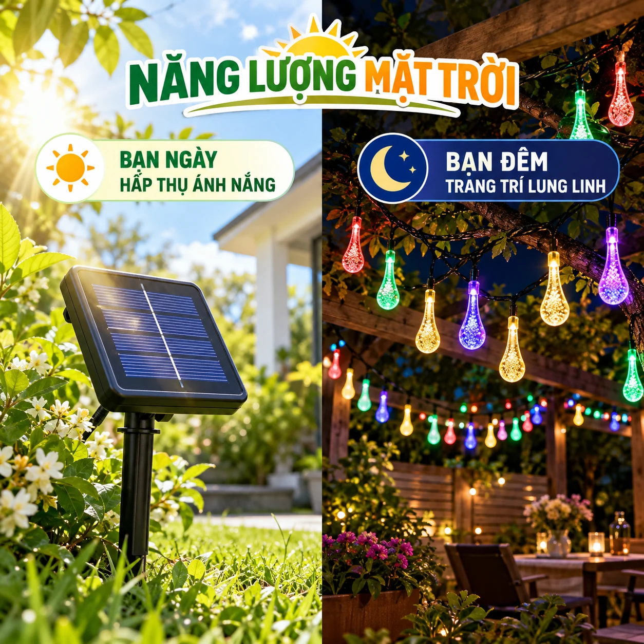 Tấm pin tích điện ban ngày, đèn trang trí ban đêm