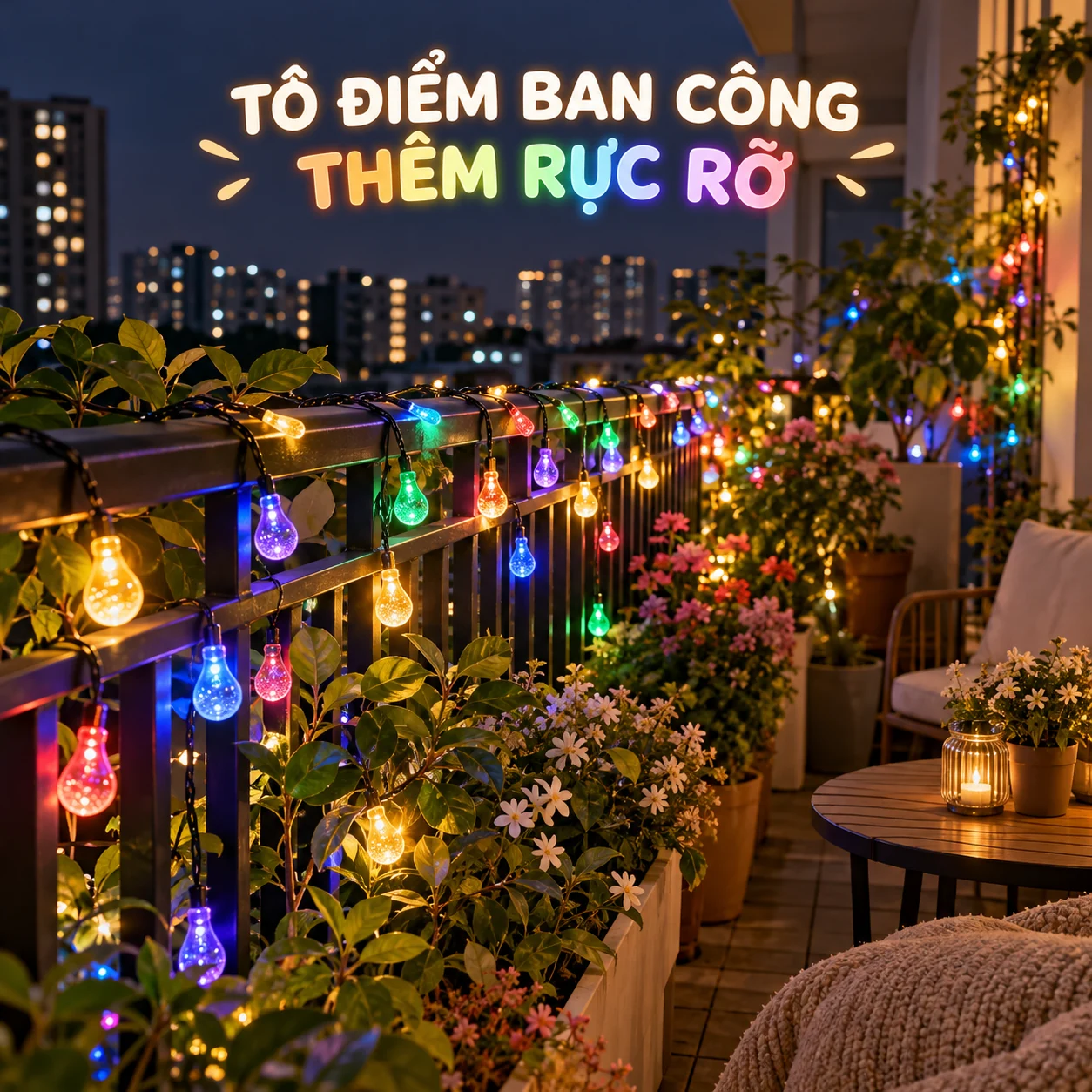 Dây đèn giọt nước trang trí ban công