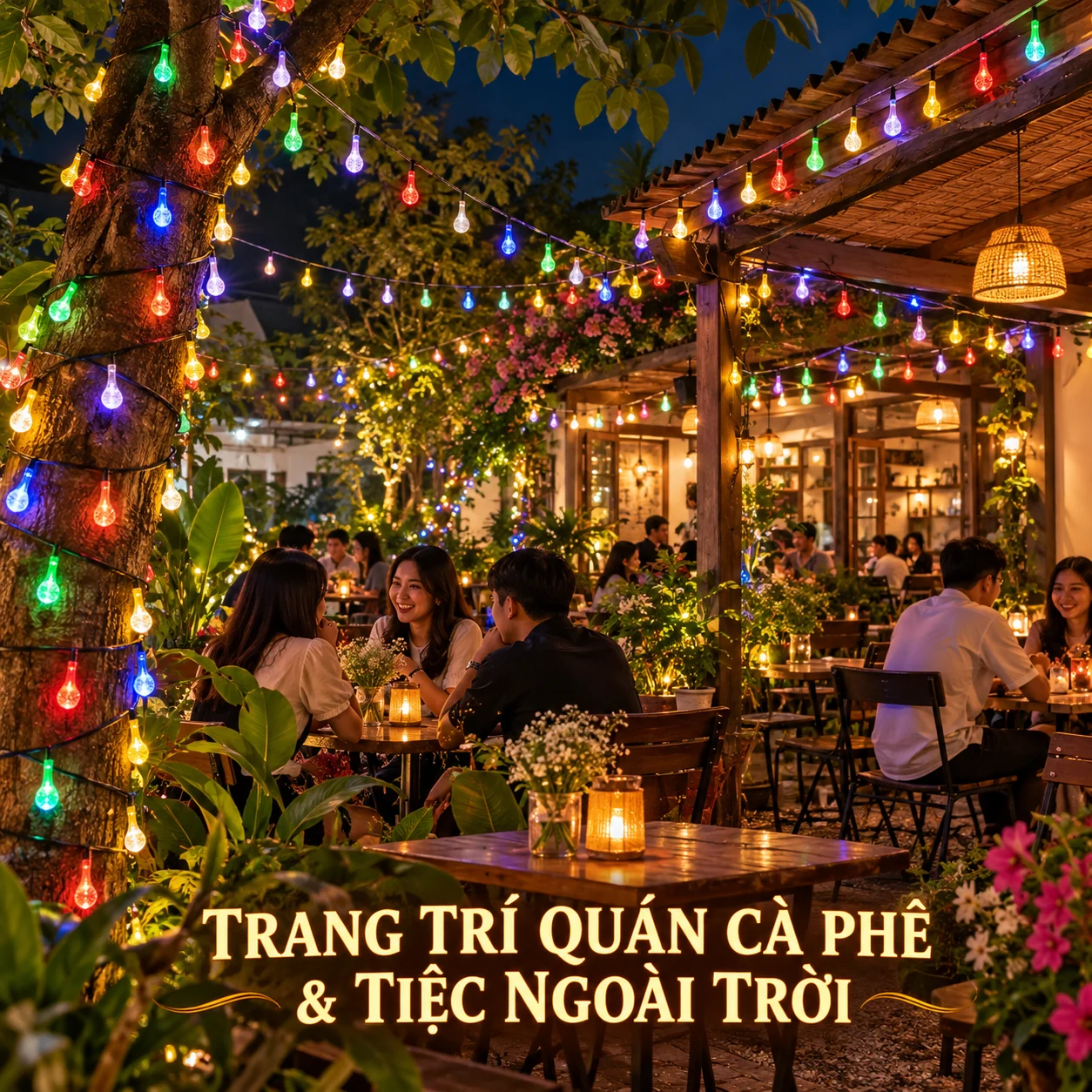 Dây đèn giọt nước trang trí quán cà phê và tiệc ngoài trời