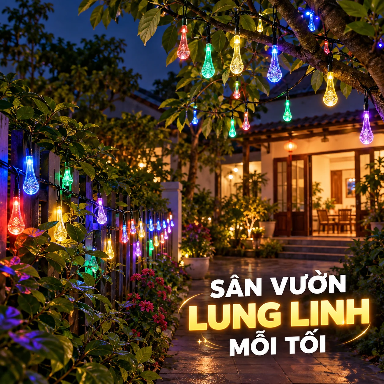 Dây đèn giọt nước trang trí sân vườn